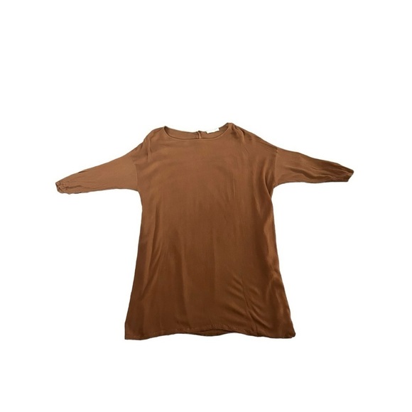 Chestnut brown woven lagenlook quarter sleeve tunic relaxed fit women's medium - Picture 1 of 8